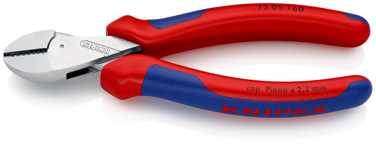 KNIPEX 73 05 160 X-Cut® Compact Diagonal Cutter high lever transmission with multi-component handles chrome-plated 160 mm 73 05 160 4003773075134