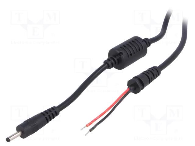 Cable; 2x0.5mm2; wires,DC 3,0/1,0 plug; straight; black; 1.2m AKYGA AK-SC-08