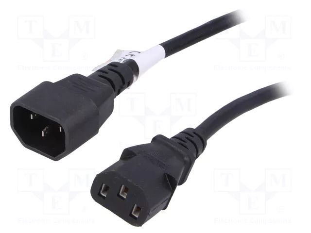 Cable; 3x0.75mm2; IEC C13 female,IEC C14 male; PVC; 5m; black; 10A AKYGA AK-PC-11A