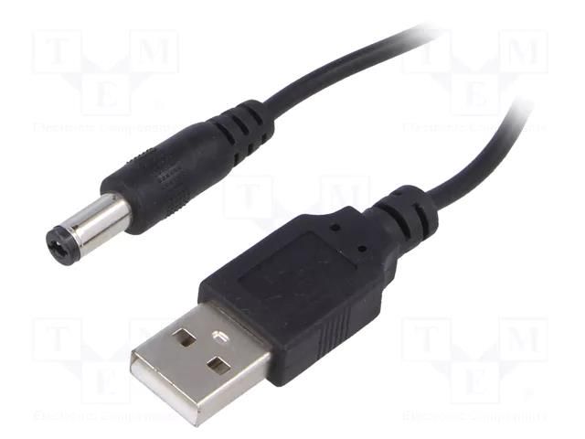 Cable; USB A plug,DC 5,5/2,1 plug; straight; black; 0.8m; 5÷50°C AKYGA AK-DC-01