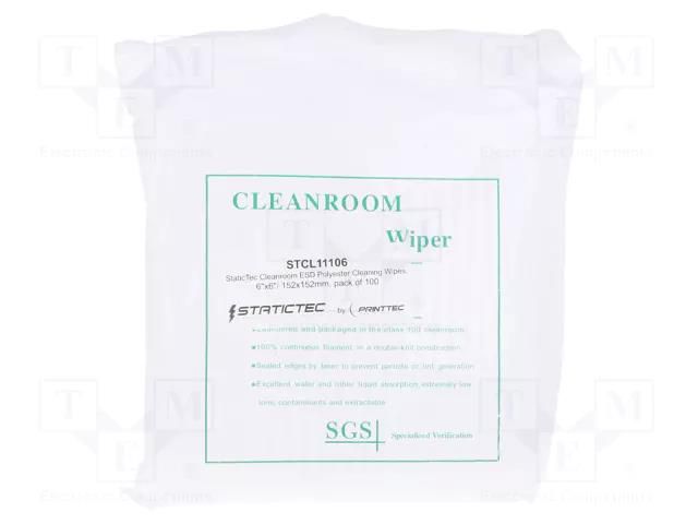 Cleaning cloth: cloth; Application: cleanroom; ESD; 100pcs. STATICTEC PRT-STCL11106