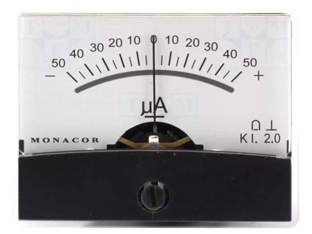 Ammeter; on panel; I DC: -50÷50uA; Class: 2; Int.resist: 1.9kΩ MONACOR PM-2/+-50UA