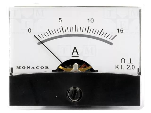 Ammeter; on panel; I DC: 0÷15A; Class: 2; Int.resist: 4mΩ; Ø37.5mm MONACOR PM-2/15A
