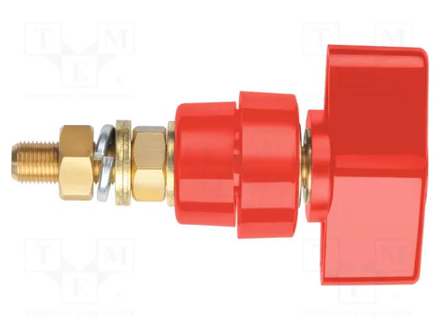 Laboratory clamp; red; 1kVDC; 100A; on panel,screw; brass; 81mm SCHÜTZINGER POL102L-RT