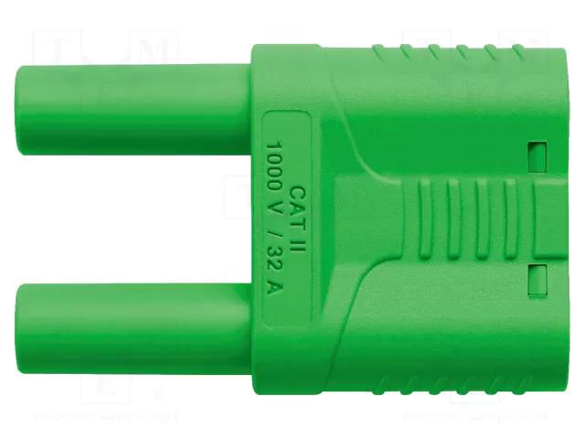 Connector: 4mm banana; stackable safety shunt; 32A; 1kVAC; green SCHÜTZINGER SKURZ610019-4NI-GN