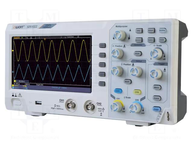 Oscilloscope: digital; Ch: 2; 20MHz; 100Msps; 10kpts; LCD 7"; SDS OWON SDS1022