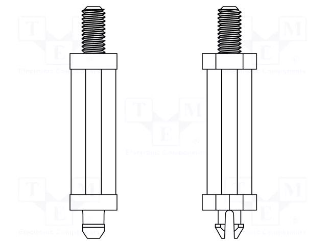 PCB distance; polyamide 66; L: 10mm; screwed rod,snap fastener DREMEC DR8G517V43029