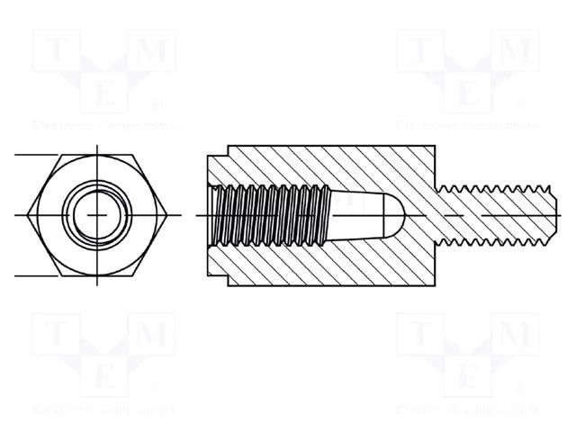 Spacer sleeve; hexagonal; polyamide 66; M4; M4; L: 25mm; natural DREMEC DR8G509V41324