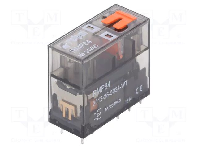 Relay: electromagnetic; DPDT; Ucoil: 24VAC; 8A; 8A/250VAC; 8A/24VDC RELPOL RMP842012255024WT