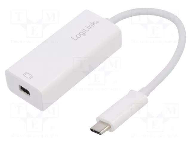 Adapter; mini DisplayPort socket,USB C plug; 0.15m; white; white LOGILINK UA0360