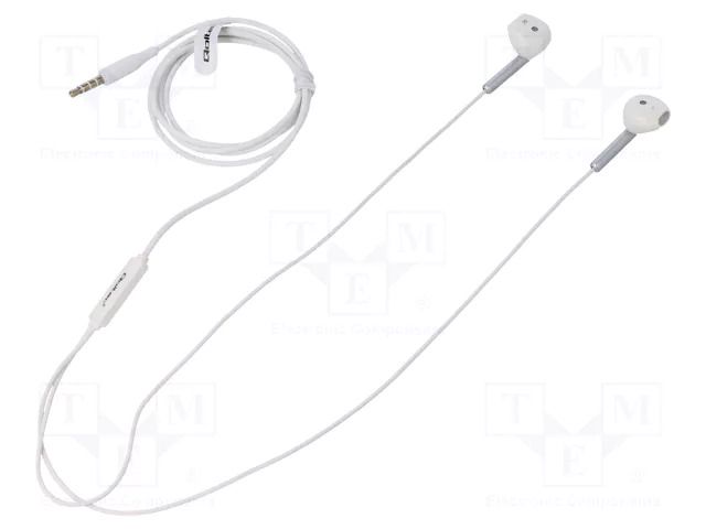 Headphones with microphone; white; Jack 3,5mm; earphones; 1.2m QOLTEC QOLTEC-50834