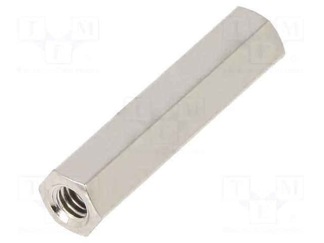 Screwed spacer sleeve; 18mm; Int.thread: M2,5; hexagonal; brass DREMEC TFF-M2.5X18/DR1112