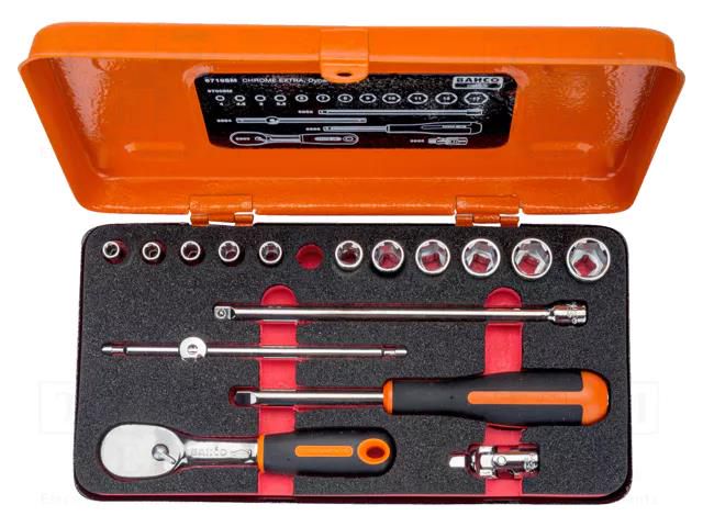 Wrench-set; 6-angles,socket spanner; Mounting: 1/4"; 17pcs. BAHCO SA.6719SM