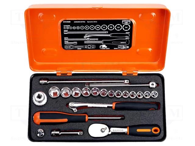 Wrench-set; 6-angles,socket spanner; Mounting: 1/4"; 21pcs. BAHCO SA.6721NM