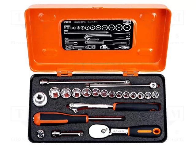 Wrench-set; 6-angles,socket spanner; Mounting: 1/4"; 21pcs. BAHCO SA.6721NM