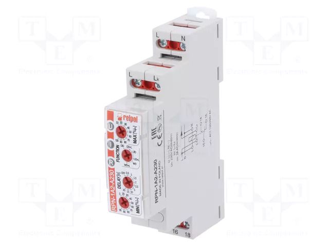 Current monitoring relay; AC current; 230VAC; RPN-1A; SPDT; IP20 RELPOL RPN-1A2-A230
