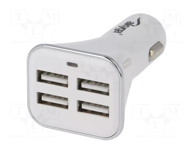 USB power supply; USB A socket x4; Sup.volt: 12÷24VDC; white AKYGA AK-CH-09