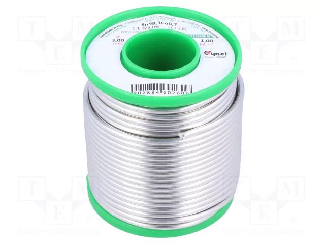 Tin; lead free; Sn99,3Cu0,7; 3mm; 1000g; reel; 227°C; 3%; Flux: SW32 CYNEL SN99C-3.0/1