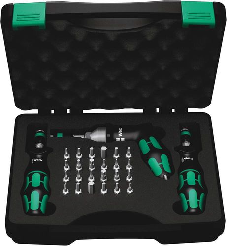 7440/41/42 Kraftform torque screwdriver set 0.3-6.0 Nm, 1 x 7440x0.3-1.2; 1 x 7441x1.2-3.0; 1 x 7442x3.0-6.0; 1 x TX 6x25; 1 x TX 7x25; 1 x TX 8x25; 1 x TX 9x25; 1 x TX 10x25; 1 x TX 15x25; 1 x TX 20x25; 1 x TX 25x25; 1 x TX 30x25; 1 x 6 IPx25; 1 x 7 IPx2 05074739001