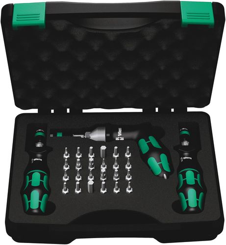 7440/41/42 Kraftform torque screwdriver set 0.3-6.0 Nm, 1 x 7440x0.3-1.2; 1 x 7441x1.2-3.0; 1 x 7442x3.0-6.0; 1 x TX 6x25; 1 x TX 7x25; 1 x TX 8x25; 1 x TX 9x25; 1 x TX 10x25; 1 x TX 15x25; 1 x TX 20x25; 1 x TX 25x25; 1 x TX 30x25; 1 x 6 IPx25; 1 x 7 IPx2 05074739001