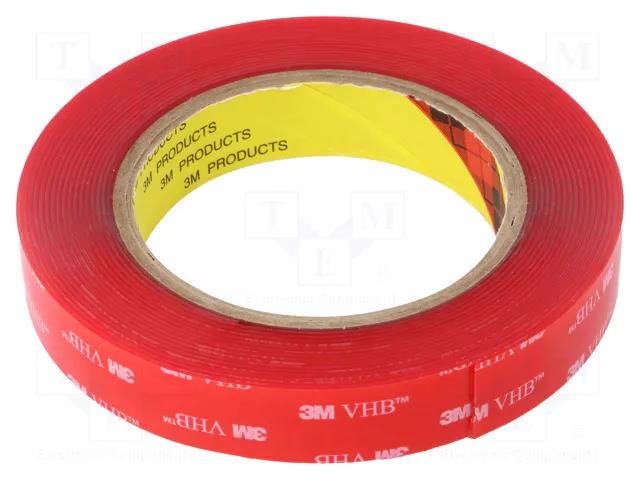 Tape: fixing; W: 19mm; L: 5.5m; Thk: 1mm; acrylic; transparent 3M 3M-4910-19-5.5