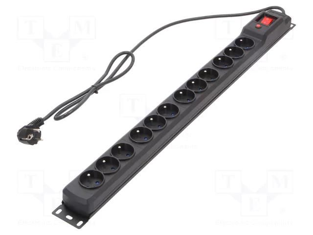 Plug socket strip: protective; Sockets: 12; 250VAC; 10A; black ARMAC M12/15/CZ