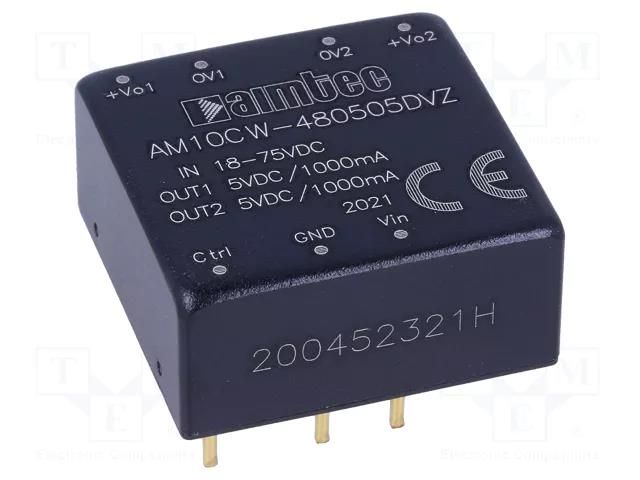 Converter: DC/DC; 10W; Uin: 18÷75VDC; Uout: 5VDC; Uout2: 5VDC; 1"x1" AIMTEC AM10CW-480505DVZ