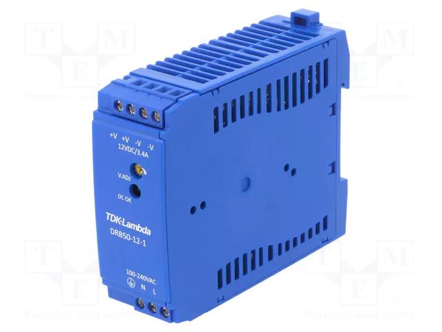Power supply: switching; for DIN rail; 50W; 12VDC; 3.4A; 85÷264VAC TDK-LAMBDA DRB50-12-1