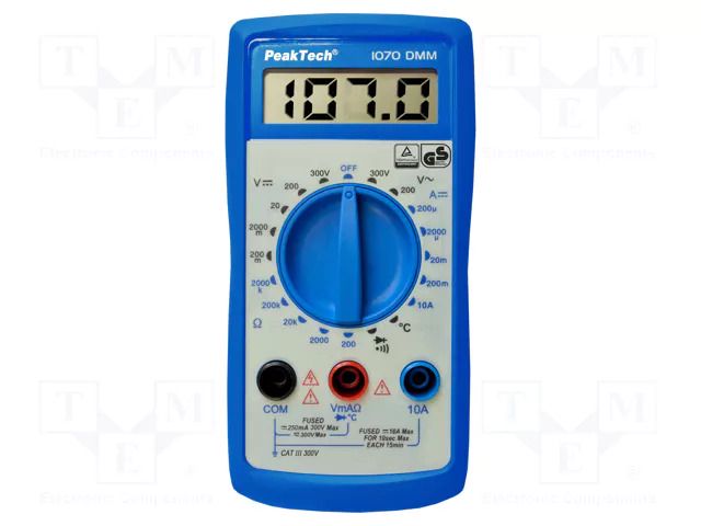 Digital multimeter; LCD; 3,5 digit (2000); VAC: 200V,300V PEAKTECH PKT-P1070