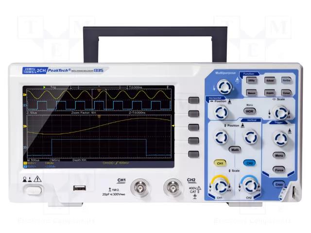 Oscilloscope: digital; Ch: 2; 20MHz; 100Msps; 10kpts; LCD TFT 7" PEAKTECH PKT-P1335