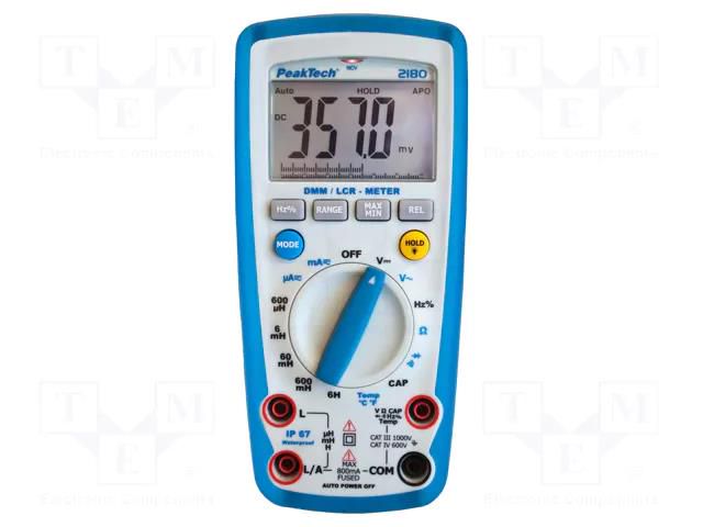 LCR meter; LCD; (5999); R range: 600Ω,6kΩ,60kΩ,600kΩ,6MΩ,60MΩ PEAKTECH PKT-P2180