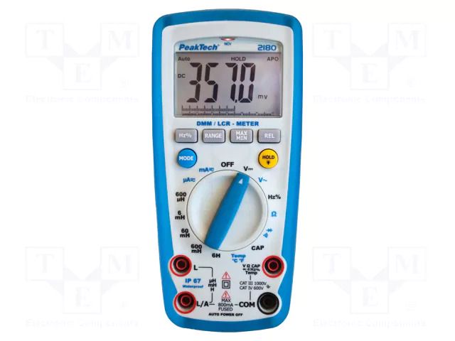 LCR meter; LCD; (5999); R range: 600Ω,6kΩ,60kΩ,600kΩ,6MΩ,60MΩ PEAKTECH PKT-P2180