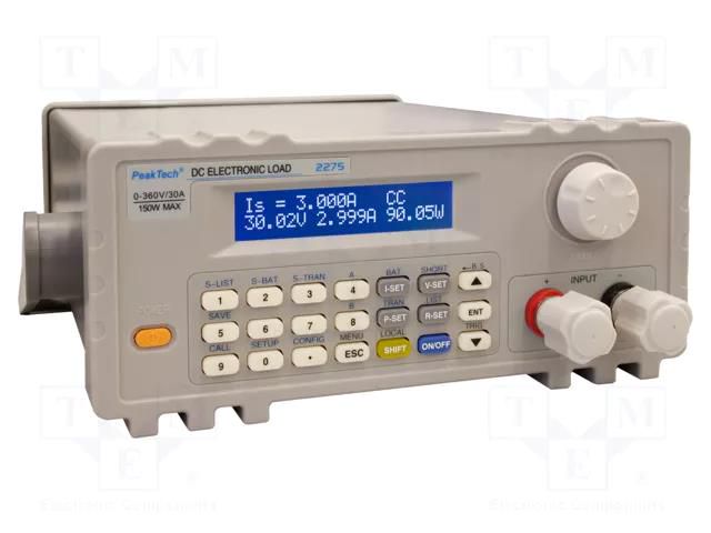 Programmable electronic load DC; 0÷360V; 30A; 150W; Display: LCD PEAKTECH PKT-P2275