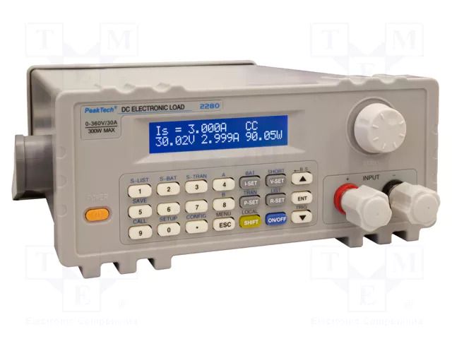 Programmable electronic load DC; 0÷360V; 30A; 300W; Display: LCD PEAKTECH PKT-P2280