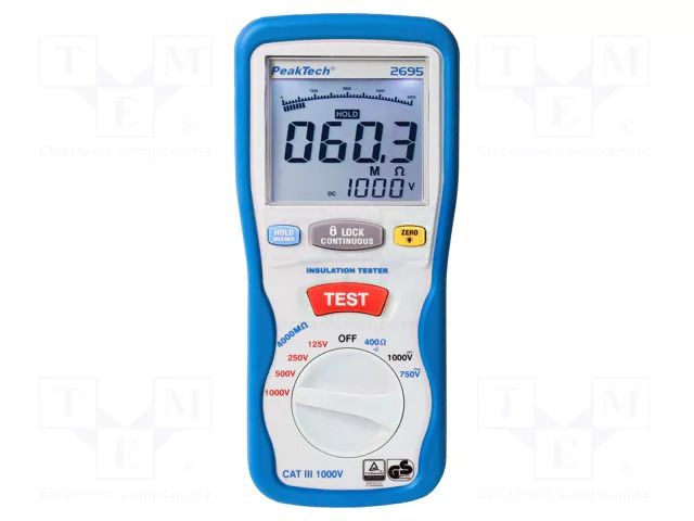 Meter: insulation resistance; LCD; 3,5 digit (4000); VAC: 1÷750V PEAKTECH PKT-P2695