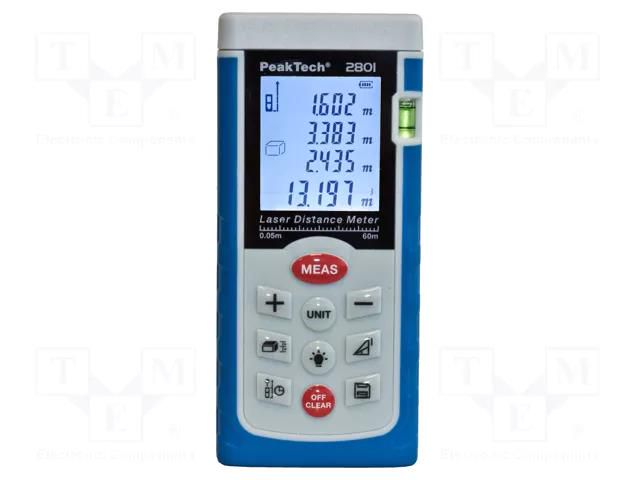 Distance meter; LCD; 0.05÷60m; Meas.accur: ±2mm; 130g; Meter: laser PEAKTECH PKT-P2801