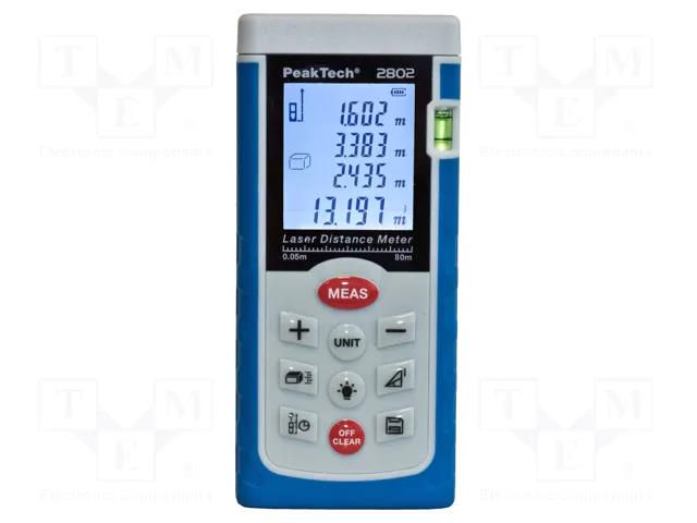 Distance meter; LCD; 0.05÷80m; Meas.accur: ±2mm; 130g; Meter: laser PEAKTECH PKT-P2802