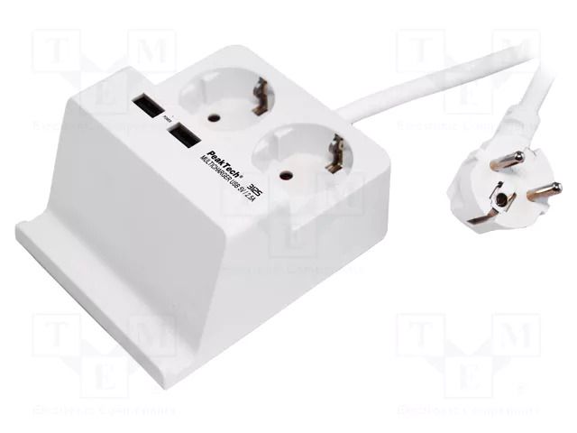 Plug socket strip: supply; white; Len: 1.5m; 50Hz; 16A; 230V PEAKTECH PKT-P3125