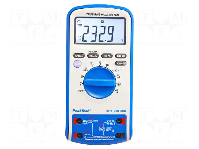 Digital multimeter; LCD; 3,83 digit (6000); True RMS PEAKTECH PKT-P3415
