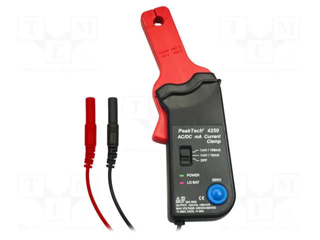 AC/DC current clamp adapter; Øcable: 9mm; I DC: 60A; I AC: 60A PEAKTECH PKT-P4250