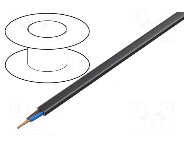 Wire; H03VVH2-F,OMY; 2x0.5mm2; flat; stranded; Cu; PVC; black; 300V TECHNOKABEL OMYP2/0.50-C