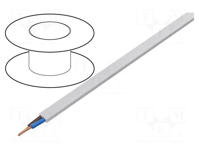 Wire; H03VVH2-F,OMY; 2x1mm2; flat; stranded; Cu; PVC; white; 300V TECHNOKABEL OMYP2/1.00-B