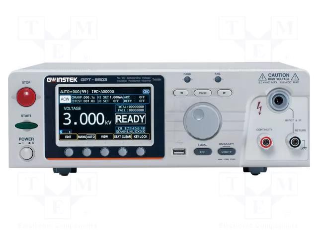Safety tester; 0.1MΩ÷2GΩ,10GΩ; Utest: 0.05÷5kVAC,0.05÷6kVDC GW INSTEK GPT-9503