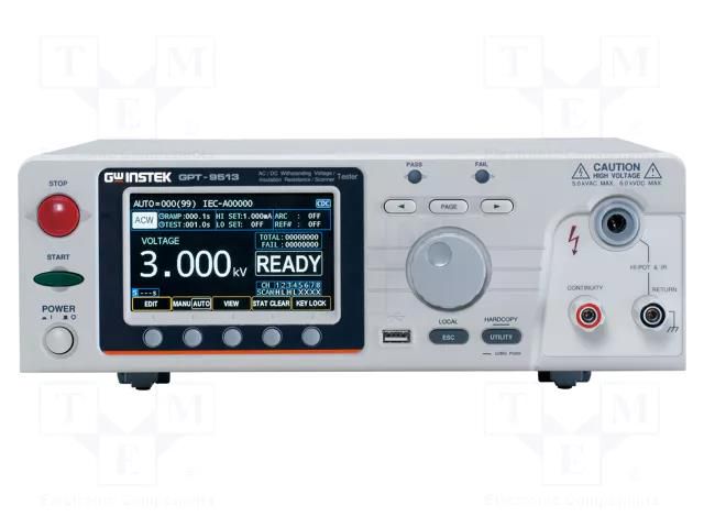 Safety tester; 0.1MΩ÷2GΩ,10GΩ; Utest: 0.05÷5kVAC,0.05÷6kVDC GW INSTEK GPT-9513