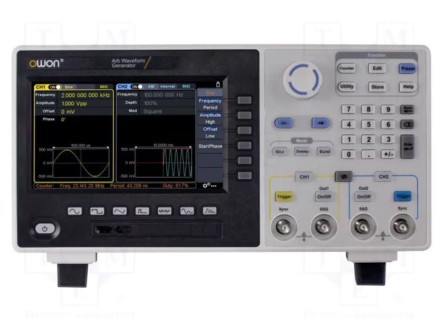 Generator: arbitrary, function; 35MHz; LCD 7"; 800x480; Ch: 2 OWON XDG2035