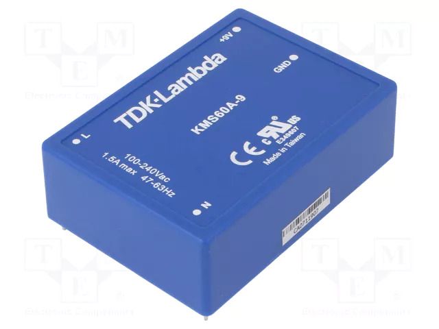 Converter: AC/DC; 60W; Uin: 90÷264VAC,120÷370VDC; Uout: 9VDC; 87% TDK-LAMBDA KMS60A-9