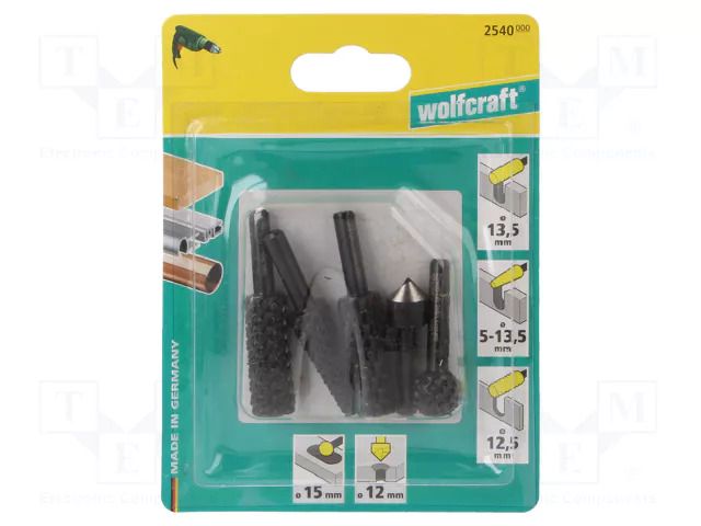 Rotary burr; tool steel; rasp; Holder: hexagonal; 1/4"; wood; 5pcs. WOLFCRAFT WF2540000