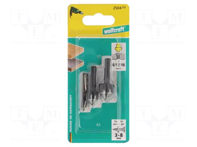 Countersink; 6mm,12mm,16mm; wood,metal,plastic; 3pcs; tool steel WOLFCRAFT WF2504000