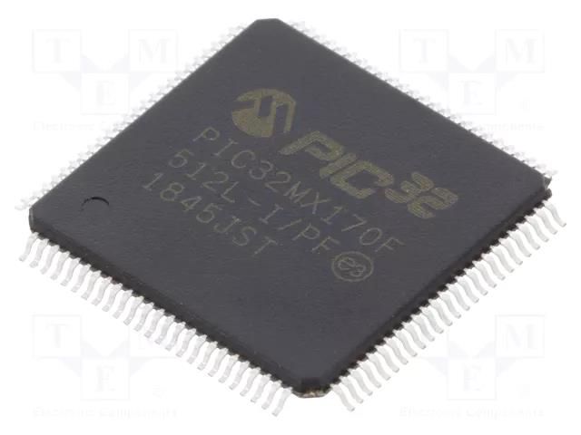 IC: PIC microcontroller; 512kB; 2.3÷3.6VDC; SMD; TQFP100; PIC32 MICROCHIP TECHNOLOGY 32MX170F512L-I/PF