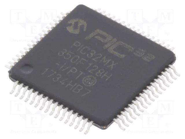 IC: PIC microcontroller; 128kB; 80MHz; 2.3÷3.6VDC; SMD; TQFP64 MICROCHIP TECHNOLOGY 32MX350F128H-I/PT